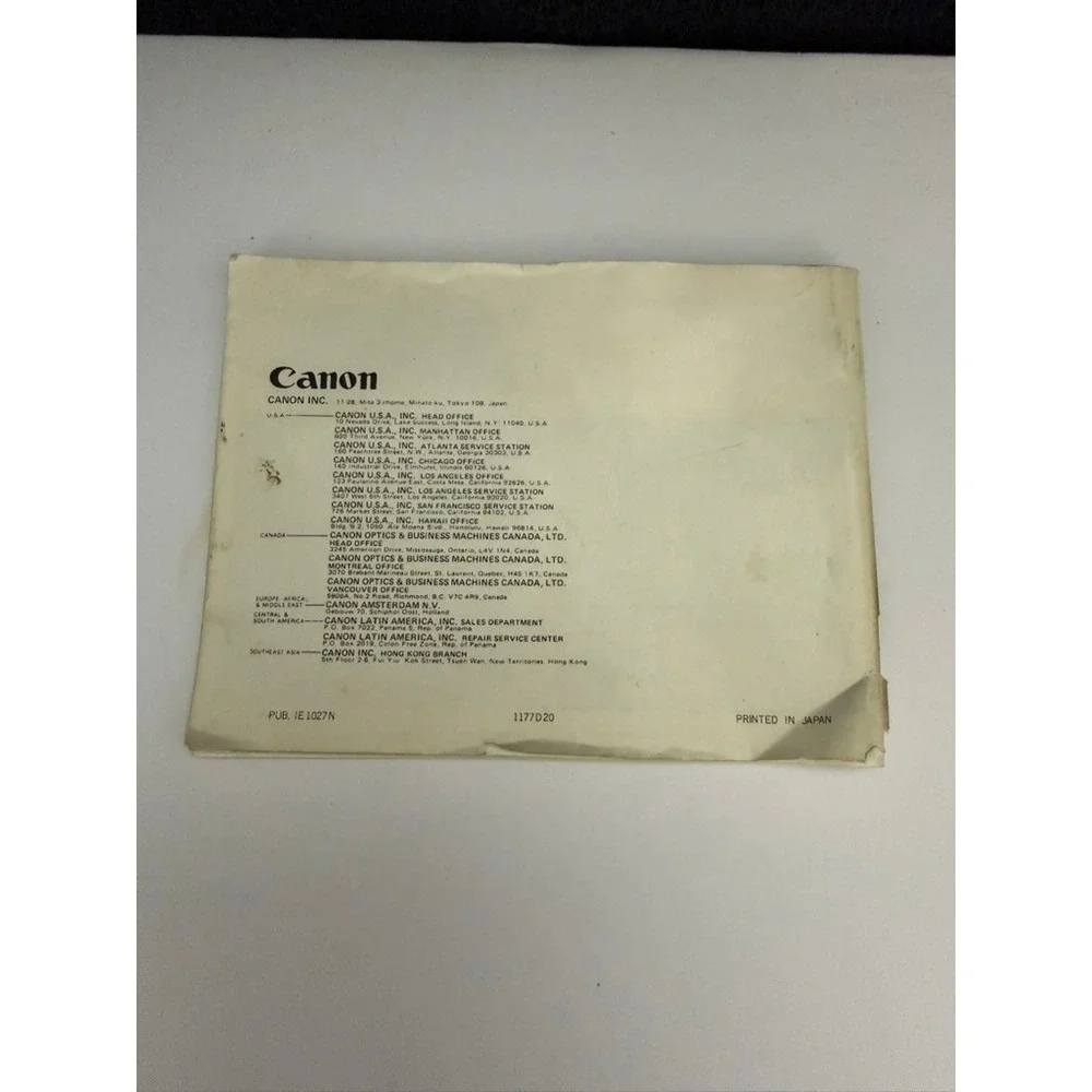 Canon AE-1 Instruction Manual English Edition Vintage 35mm SLR Camera